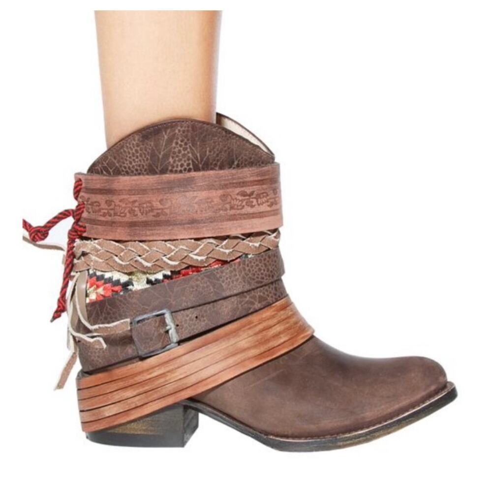 Freebird by Steven Mezcal western boho style Wraparound Leather Booties Womens 7